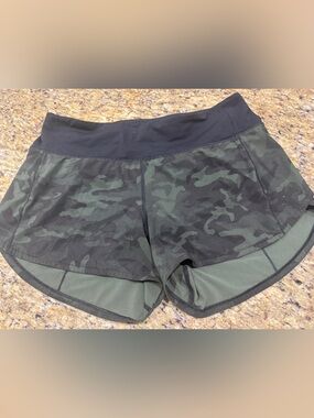 lululemon athletica Green Black Camo Speed Up Running Shorts